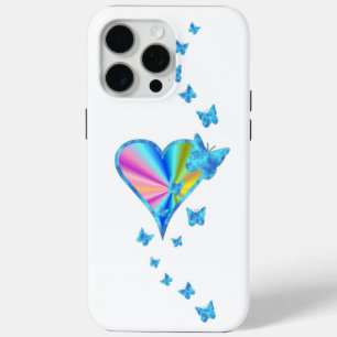 Coque iPhone 15 Pro Max Rainbow heart and Butterfly