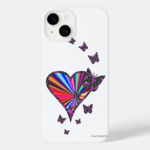 Coque Pour iPhone 14 Rainbow heart and Butterfly