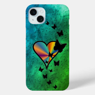 Coque iPhone 15 Mini Rainbow heart and Butterfly