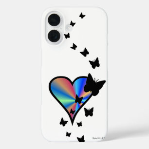 Coques iPhone 16 Rainbow heart and Butterfly