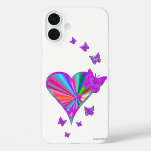 Coques iPhone 16 Plus Rainbow heart and Butterfly