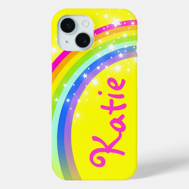Coques Case-Mate iPhone Rainbow jaune ciel et étoiles nom personnalisé (Verso)