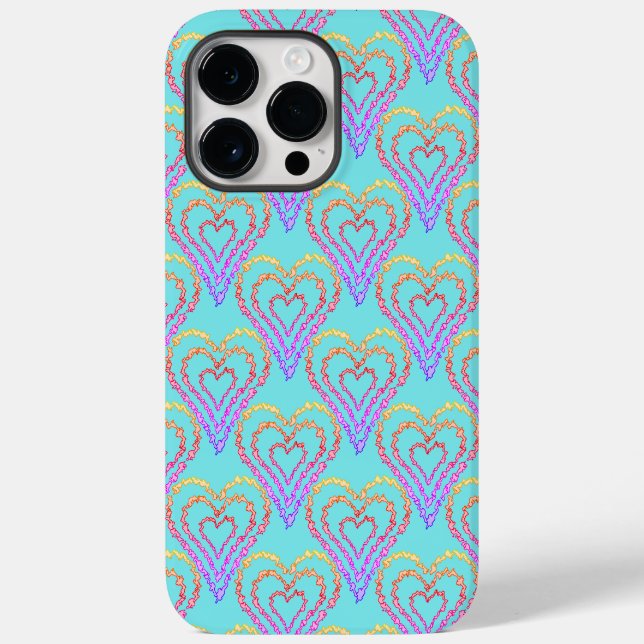 Coques Case-Mate iPhone Rainbow Love Motif de coeur sur Turquoise léger (Verso)