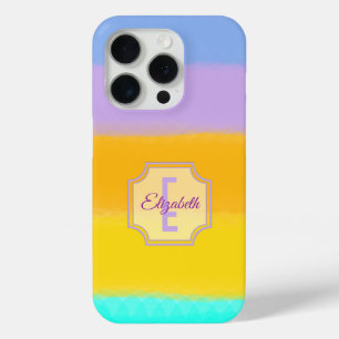 Coque iPhone 15 Pro Rainbow Pastel Stripes Monogramme de la lettre i