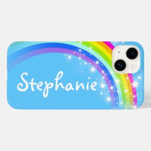 Coque Pour iPhone 14 Rainbow starry bleu nom personnalisé