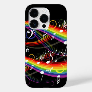 Coque Pour iPhone 14 Pro Rainbow White Music Notes sur Black