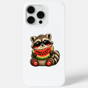 Coque iPhone 15 Pro Max Raton laveur mignon avec pastèque
