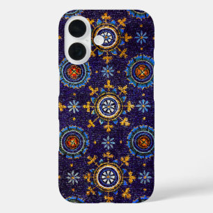 COQUES iPhone 16  RAVENNA BYZANTINE MOSAÏQUES, ÉTOILES, NUIT BLEUE S