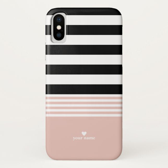 Coques Case-Mate iPhone Rayé noir, blanc et rose personnalisé (Dos)