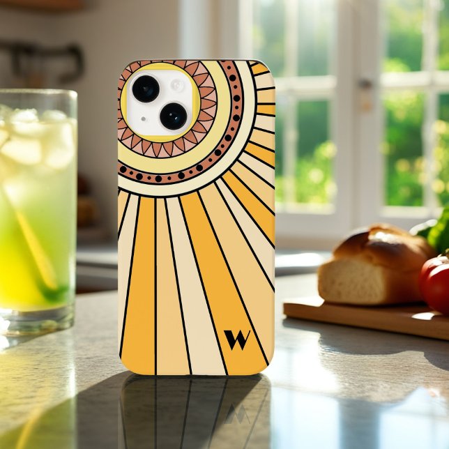 Coques Case-Mate iPhone Rayons de soleil Retro jaune Lettre monographique  (Créateur téléchargé)