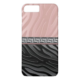 Coques Pour iPhone Rayure de zèbre chromée rose, noire et blanche à c