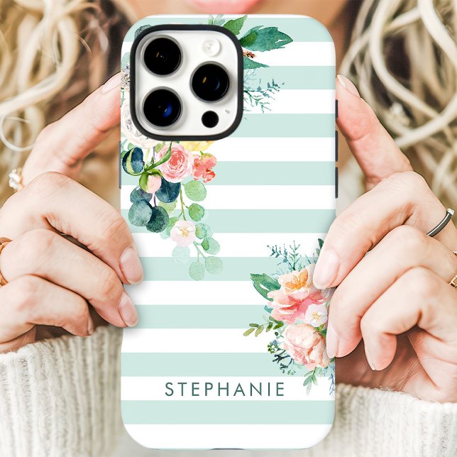 Coques Case-Mate iPhone Rayure florale à l'aquarelle Nom personnalisé (Créateur téléchargé)