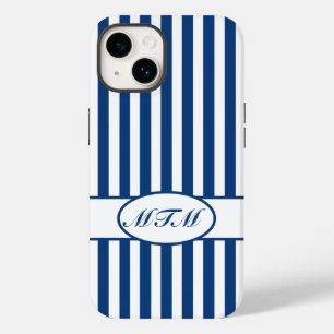 Coques Pour iPhone Rayures automnales bleues avec le monogramme