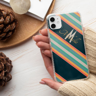 Case-Mate iPhone Case Rayures colorées des années 70 Monogramme initial