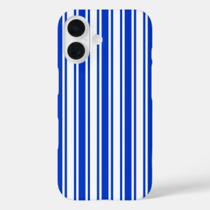 Coques iPhone 16 Rayures de bonbon bleues royales et blanches