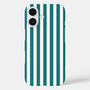 Coques iPhone 16 Rayures de bonbon sarcelle et blanc