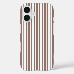 Coques iPhone 16 Rayures de bonbon taupe marron et blanc
