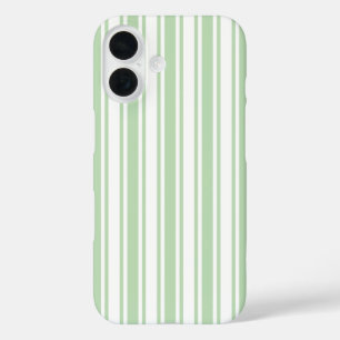 Coques iPhone 16 Rayures de bonbon vert clair et blanc