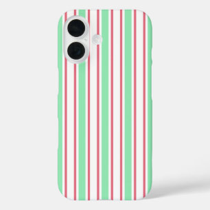 Coques iPhone 16 Rayures de bonbon vert menthe, rose et blanc