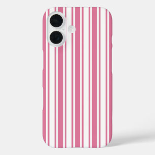 Coques iPhone 16 Rayures de bonbons roses et blancs