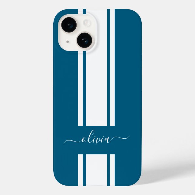 Coques Case-Mate iPhone Rayures de course tendance moderne monogrammées  (Verso)