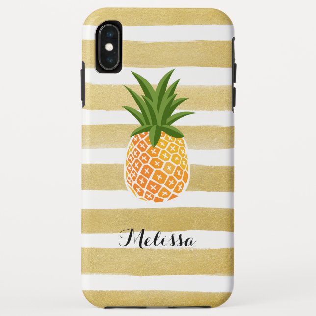 Coques Case-Mate iPhone Rayures élégantes d'or d'aquarelle d'ananas (Dos)