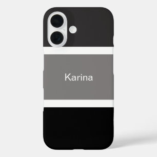 Coques iPhone 16 Rayures grises, noires et blanches personnalisées 