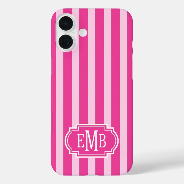 Coques Case-Mate iPhone Rayures Monogramme Rose Chaud et Rose (Verso)