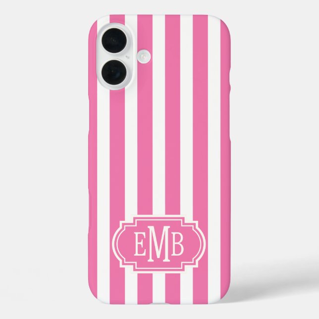 Coques Case-Mate iPhone Rayures Monogramme Rose et Blanc (Verso)