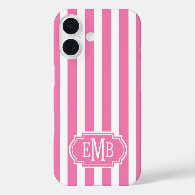 Coques Case-Mate iPhone Rayures monogrammes roses et blanches (Verso)