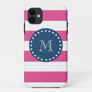 Coque Case-Mate Pour iPhone Rayures motif, monogramme de roses indien de bleu