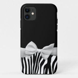 Coques Pour iPhone Rayures noires et blanches de zèbre et ruban blanc