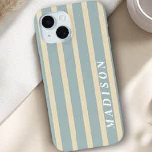 Coque Pour iPhone 15 Rayures Personnalisées Beige Bleu