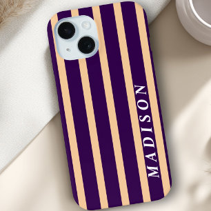 Coque Pour iPhone 15 Rayures personnalisées Beige Violet foncé