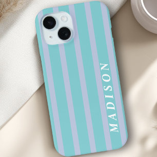 Coque Pour iPhone 15 Rayures Personnalisées Bleu