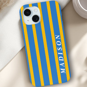 Coque Pour iPhone 15 Rayures Personnalisées Bleu Jaune