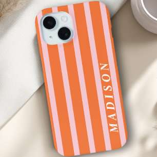 Coque Pour iPhone 15 Rayures Personnalisées Orange Rose