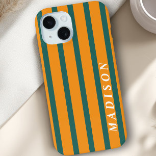 Coque Pour iPhone 15 Rayures Personnalisées Orange Vert
