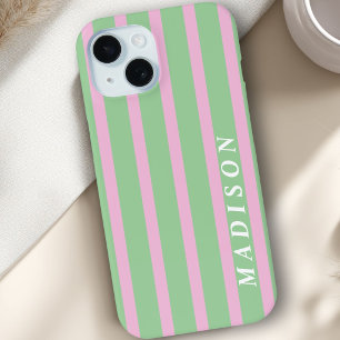 Coque Pour iPhone 15 Rayures Personnalisées Vert Rose