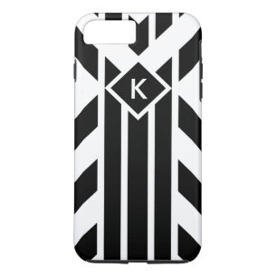 Coques Pour iPhone Rayures quadrilatérales noires, monogramme fait