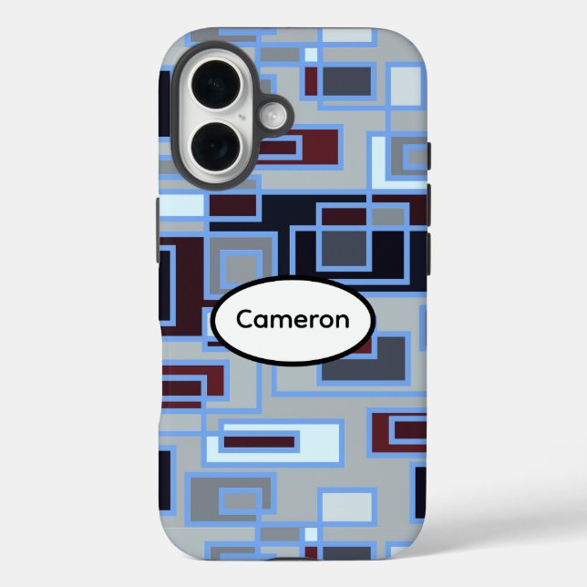 Coques Case-Mate iPhone Rectangles rétro bleus et gris (Verso)