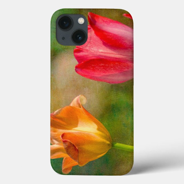 Coques Case-Mate iPhone Red and yellow tulips on textured background (Verso)