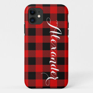 Case-Mate iPhone Case Red Black Buffalo Check Nom de la plaque Monogram 