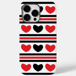 Coque Pour Pour iPhone 14 Pro Max Red Black Hearts Stripes Motif Valentines Day