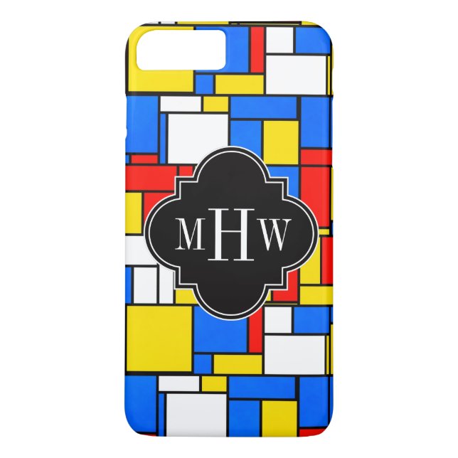 Coques Case-Mate iPhone Red Blue Yellow Mondrian Blk Quatrefoil 3 monogram (Dos)