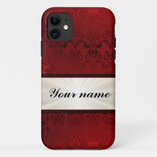 Coques Pour iPhone Red damask and ribbon