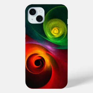 Coque iPhone 15 Mini Red Green Yin Yang Moderne Motif d'art Abstrait #2