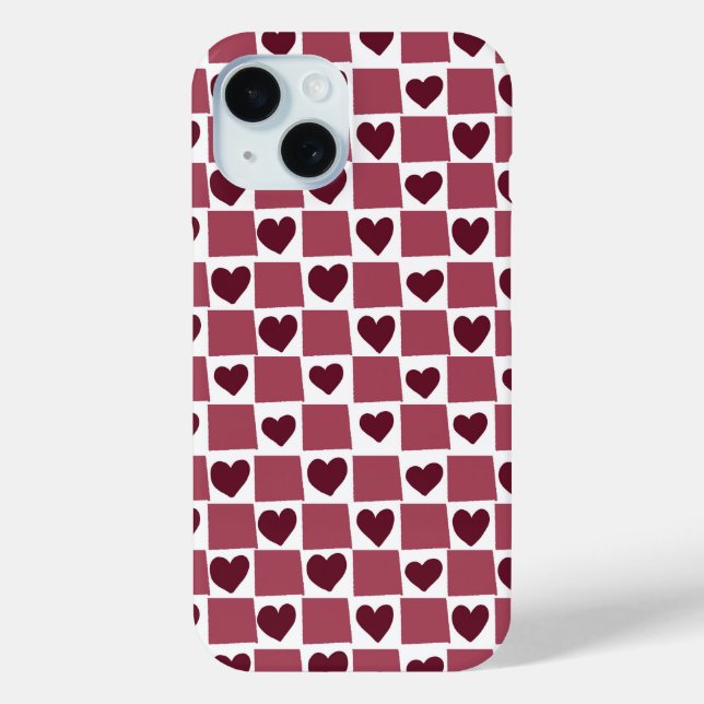 Coques Case-Mate iPhone Red Heart Checkerboard Pattern (Verso)