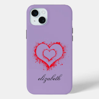 Coque iPhone 15 Mini red heart shape colorful background personalized
