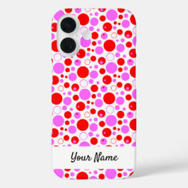 Coques iPhone 16 Red Pink Polka Dots and Circles Editable